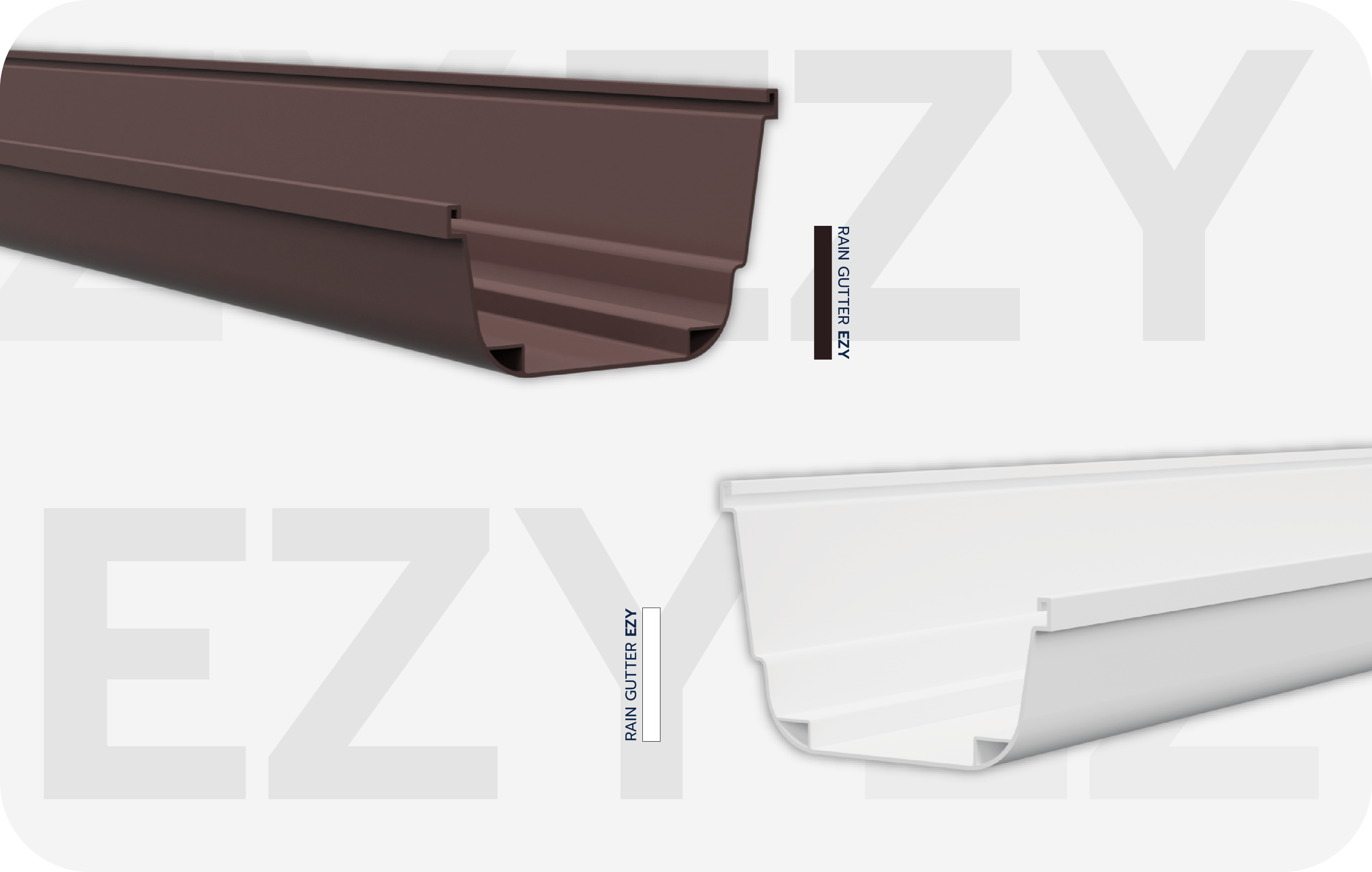 <p>รางน้ำฝนไวนิล VG รุ่น EZY ดีไซน์มินิมอล สวย เรียบง่าย แนบเนียนเข้ากับตัวบ้าน ลงตัวกับบ้านทุกสไตล์ มาพร้อมตะขอรับรางที่แข็งแรง</p>